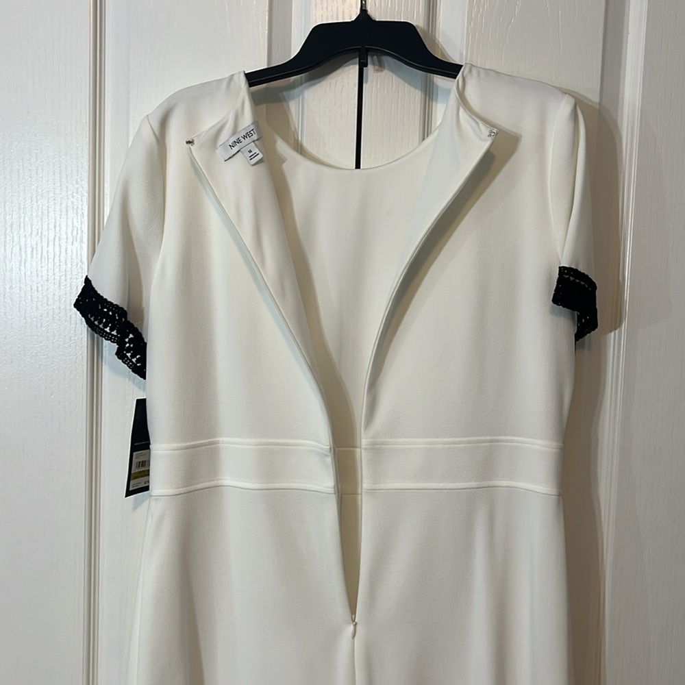 Nine West White Dress with Black Crochet Detail on Sleeves & Hem | Size 14 | NWT - Picture 8 of 16